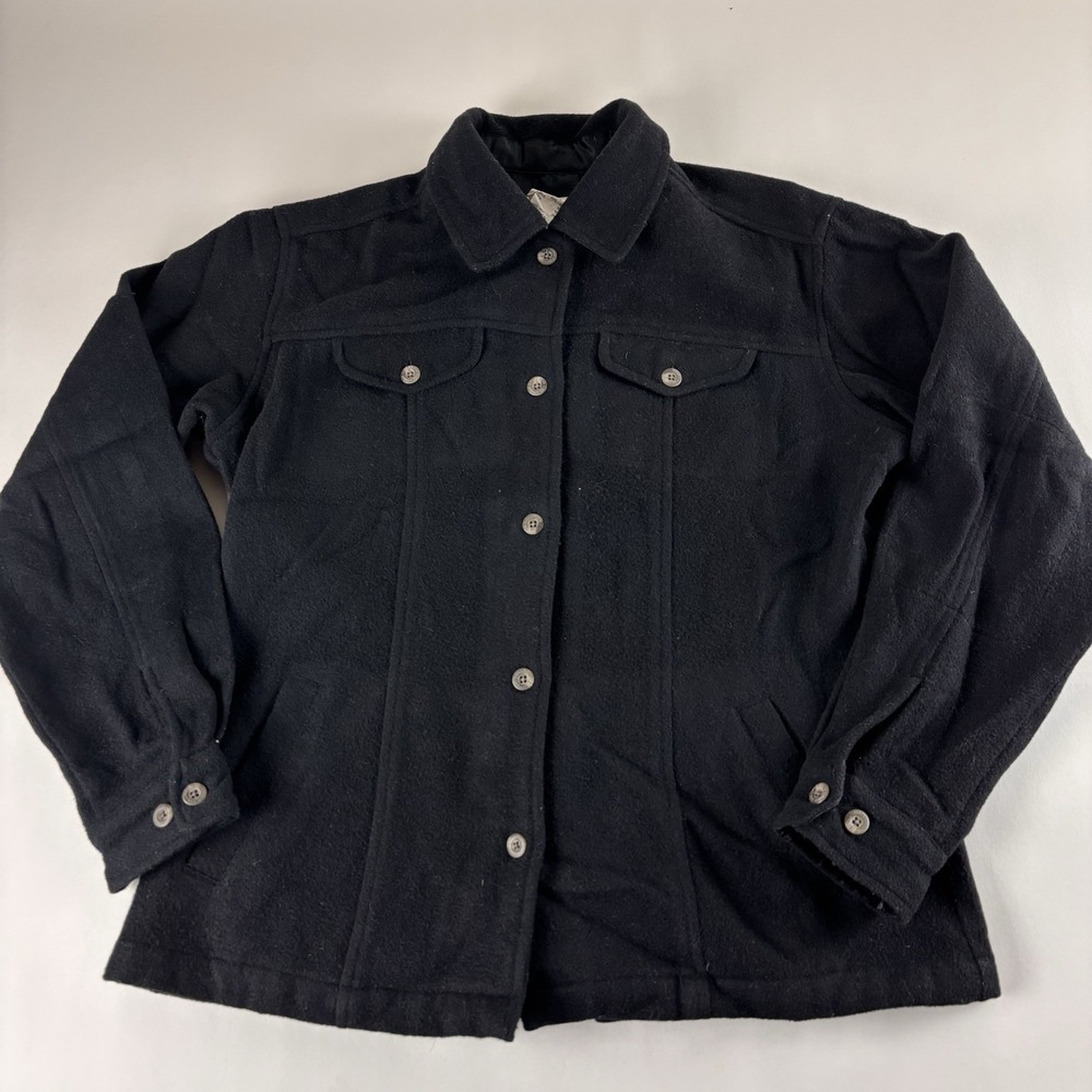 Columbia Womens Med Wool Shirt Shacket Black Lightweight Warm‎ Vintage